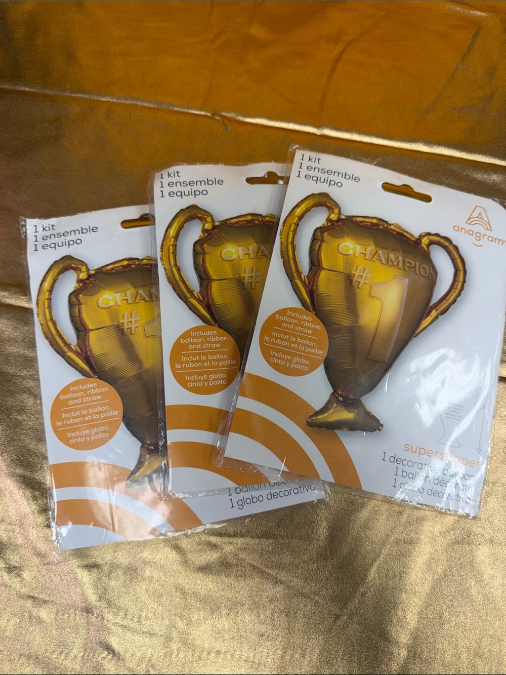 Anagram Gold Champion Trophy Foil Balloon Kit - Gold 3 trophy Mylar balloons new